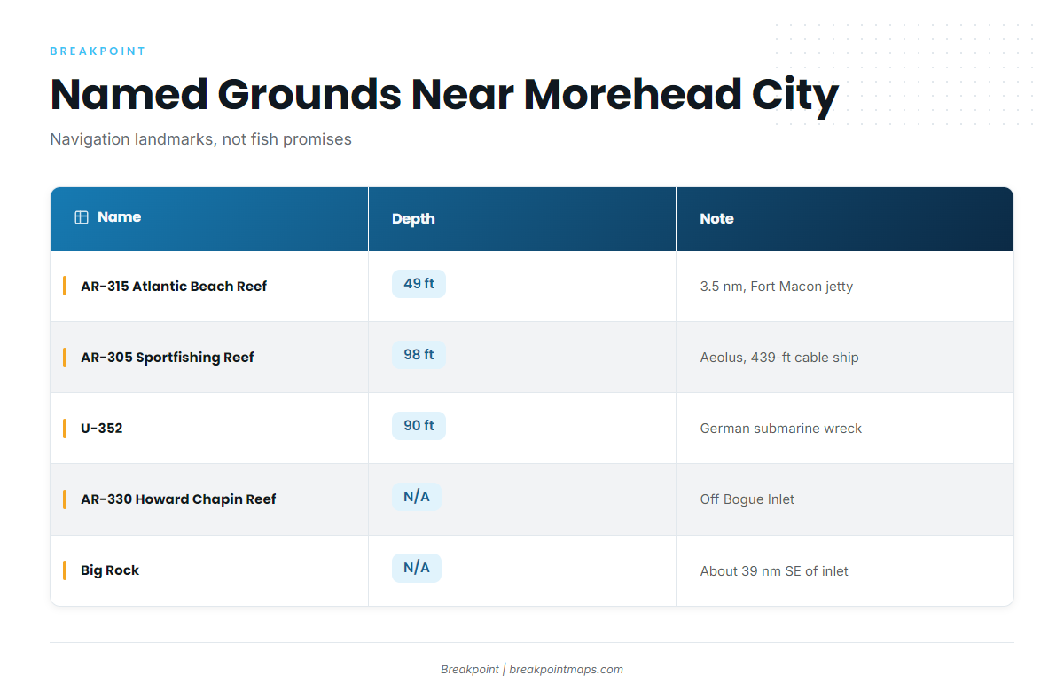Named grounds and structure near Morehead City