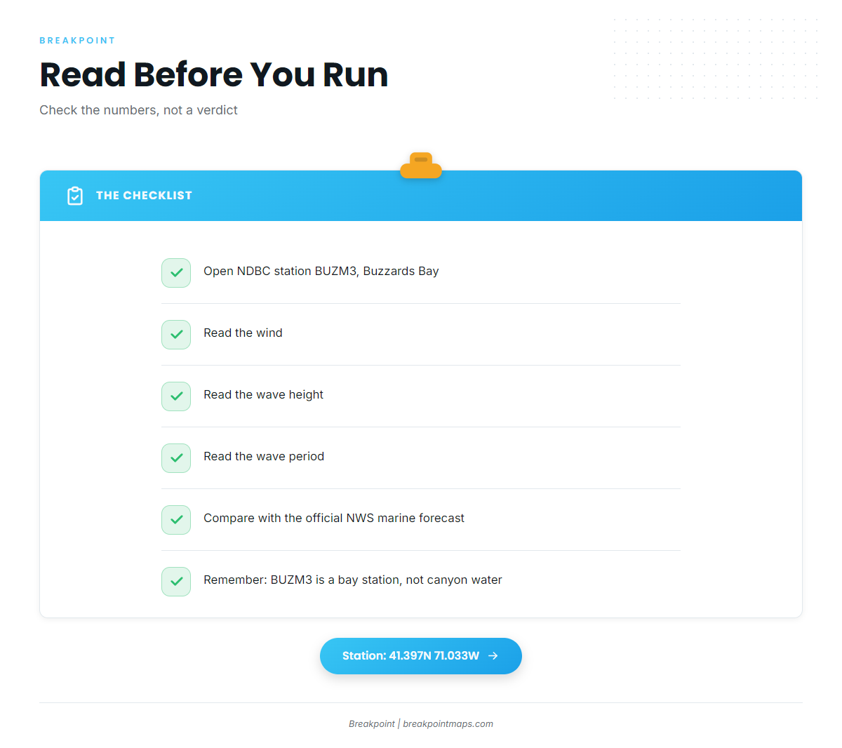 Reading conditions before the run