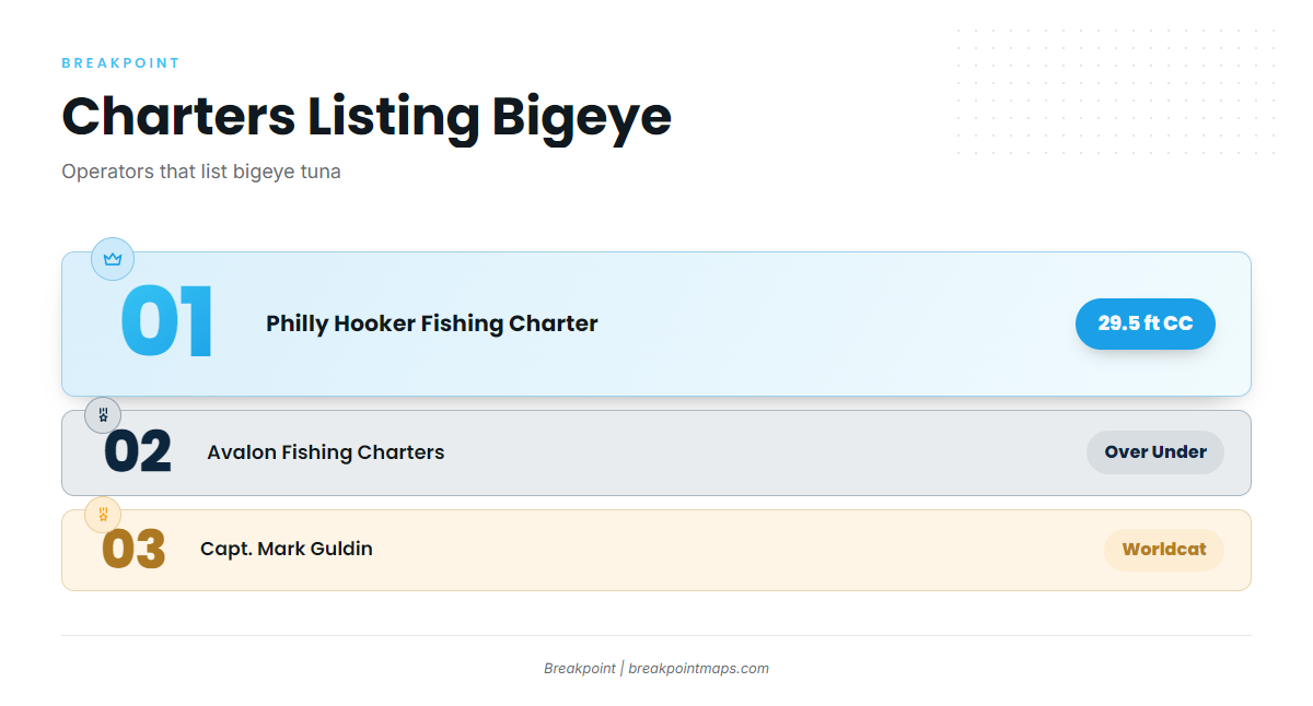Charters that list bigeye (Bigeye tuna fishing out of Sea Isle City)