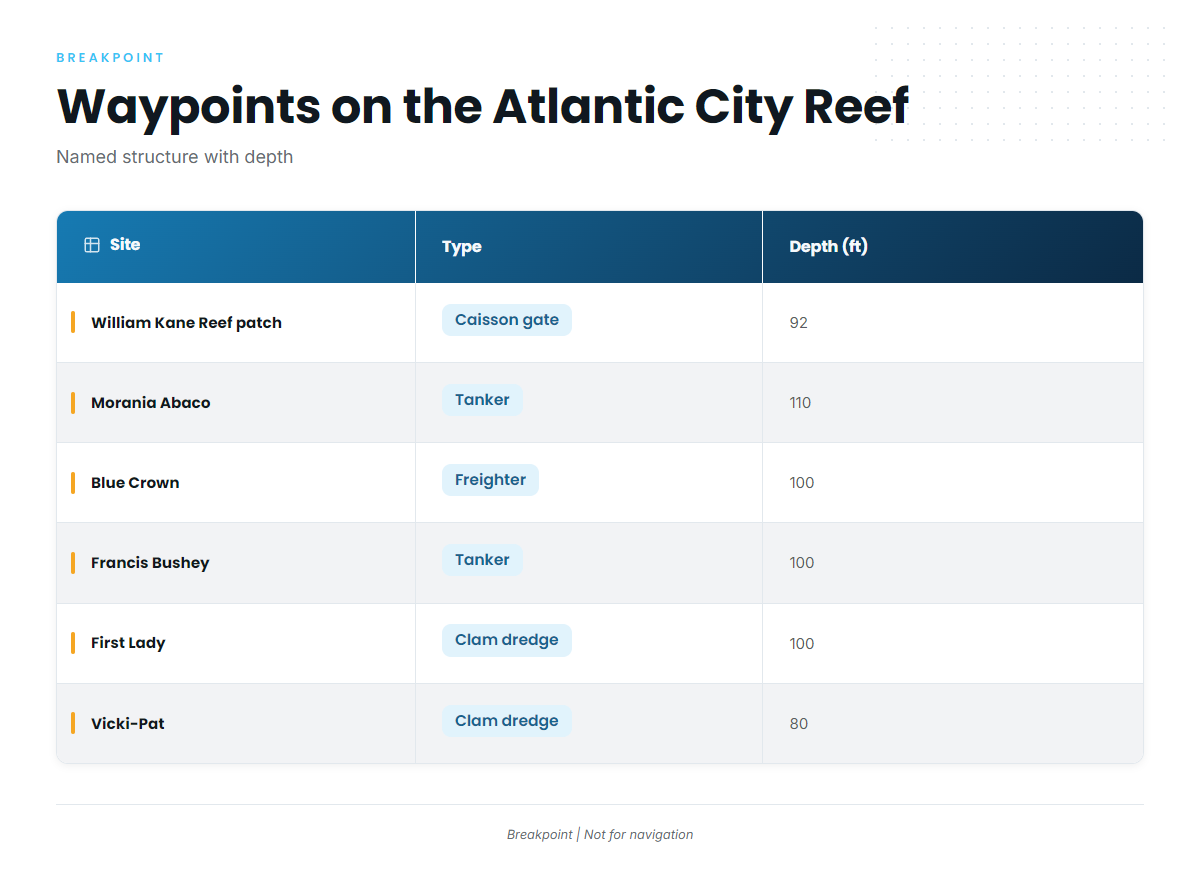 Grounds and structure on the Atlantic City Reef