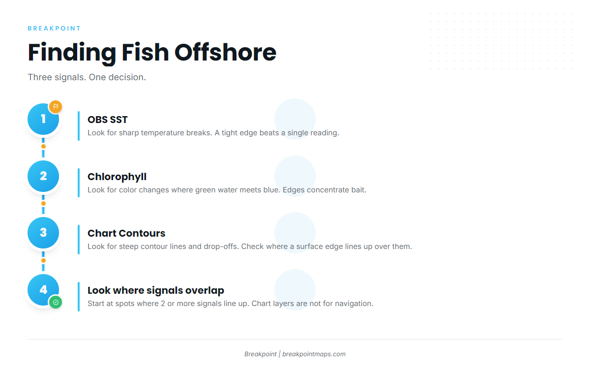 Finding fish: temperature, color, contour