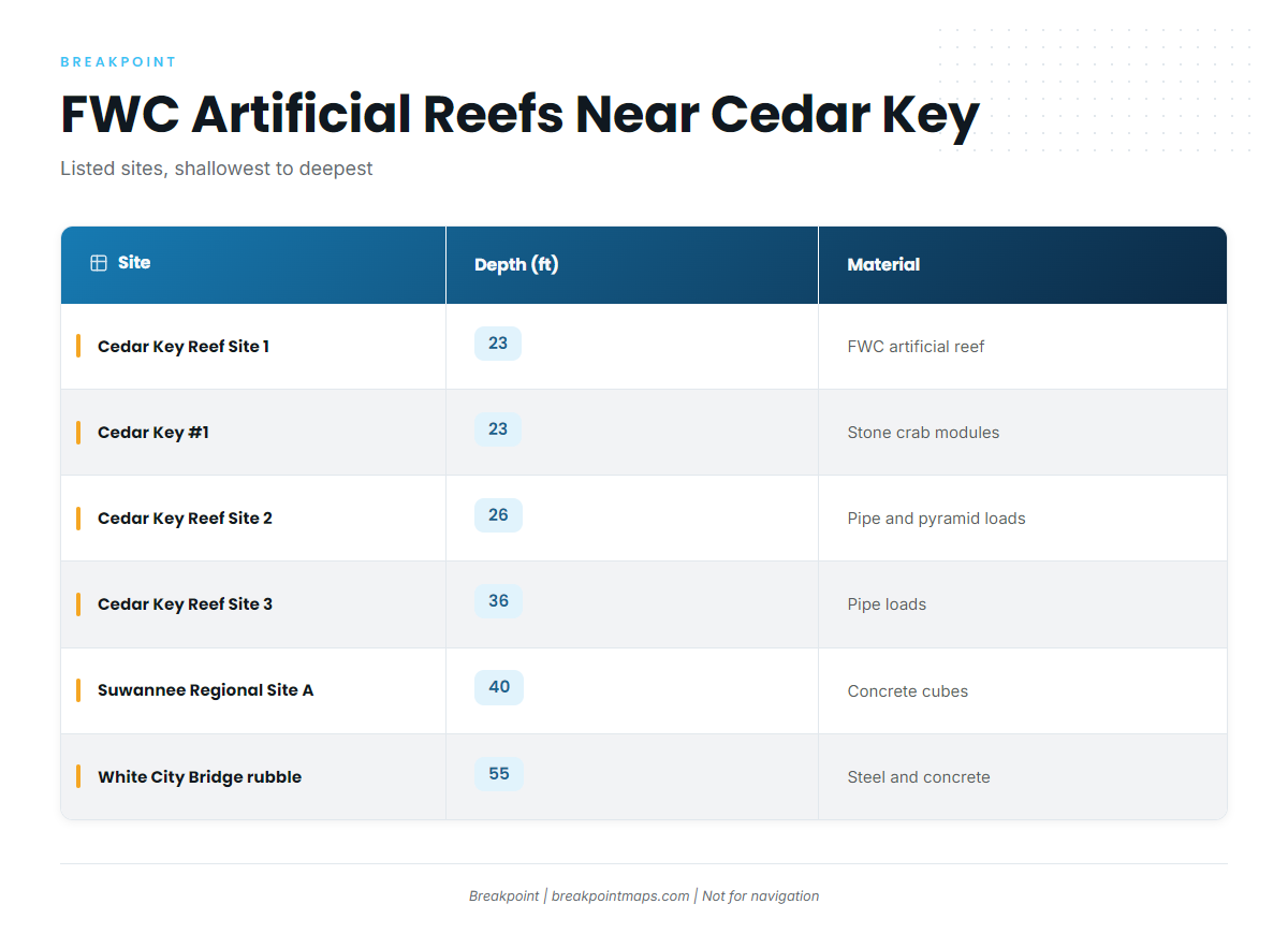 FWC artificial reefs near Cedar Key