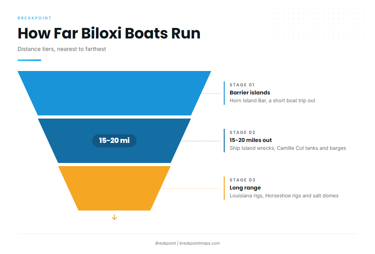 How far boats run from Biloxi