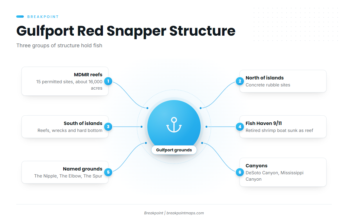 Grounds and structure (Red snapper fishing out of Gulfport)
