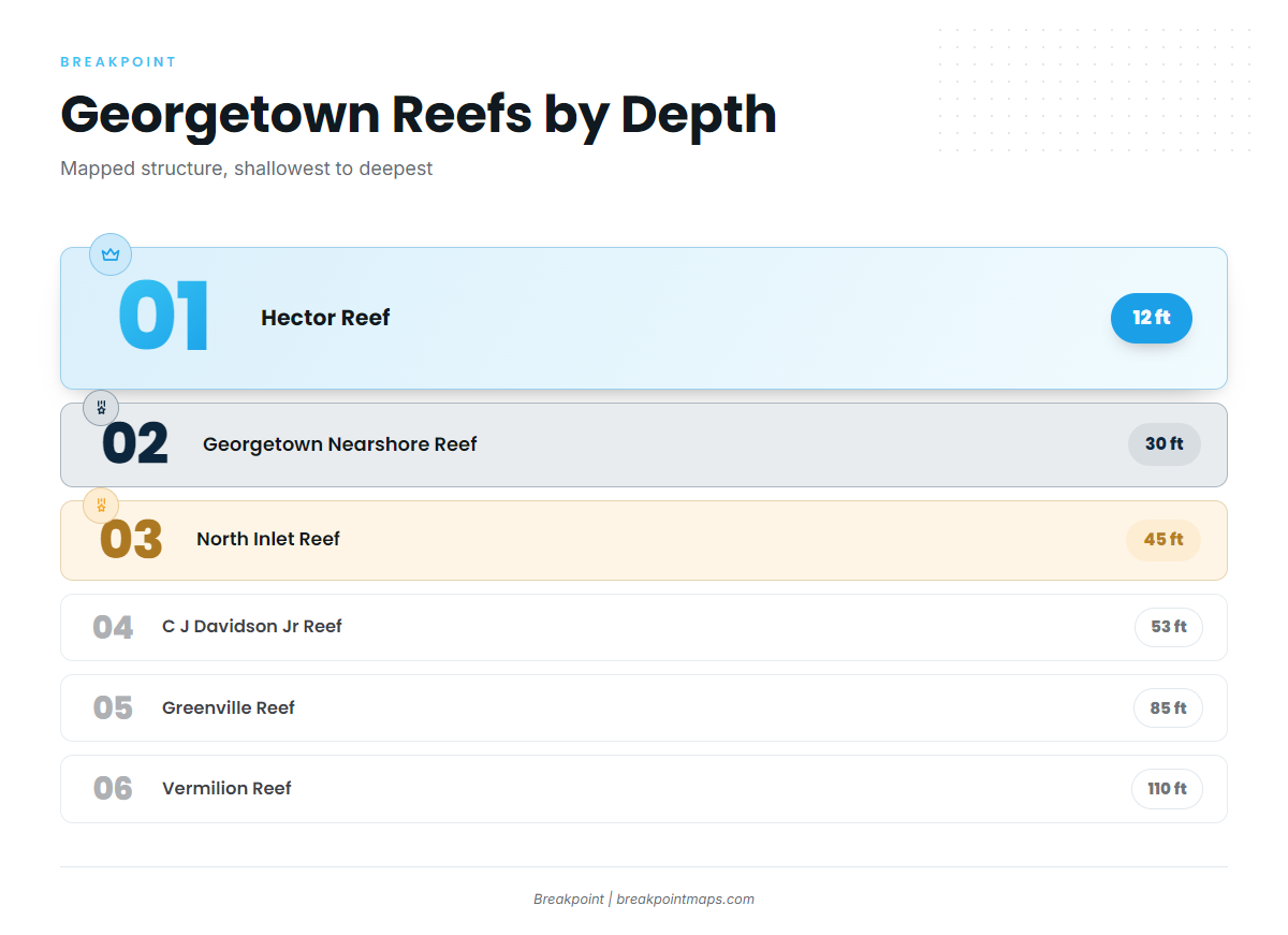 Named reefs and structure near Georgetown