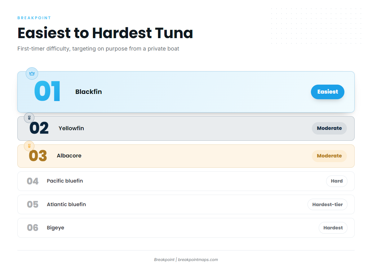 Six tunas side by side