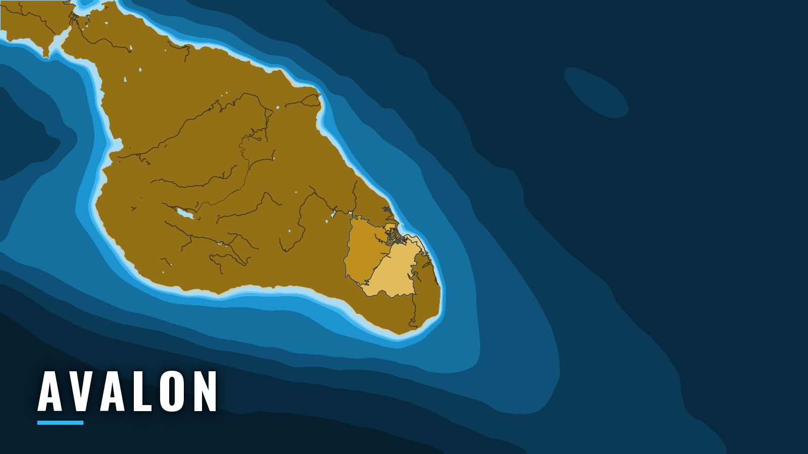 Stylized map of Avalon, California, labelled with the port name (not for navigation)