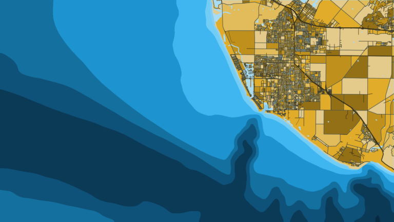 Illustration of Channel Islands Harbor, oxnard’s harbor, with access to the islands and the outer banks.