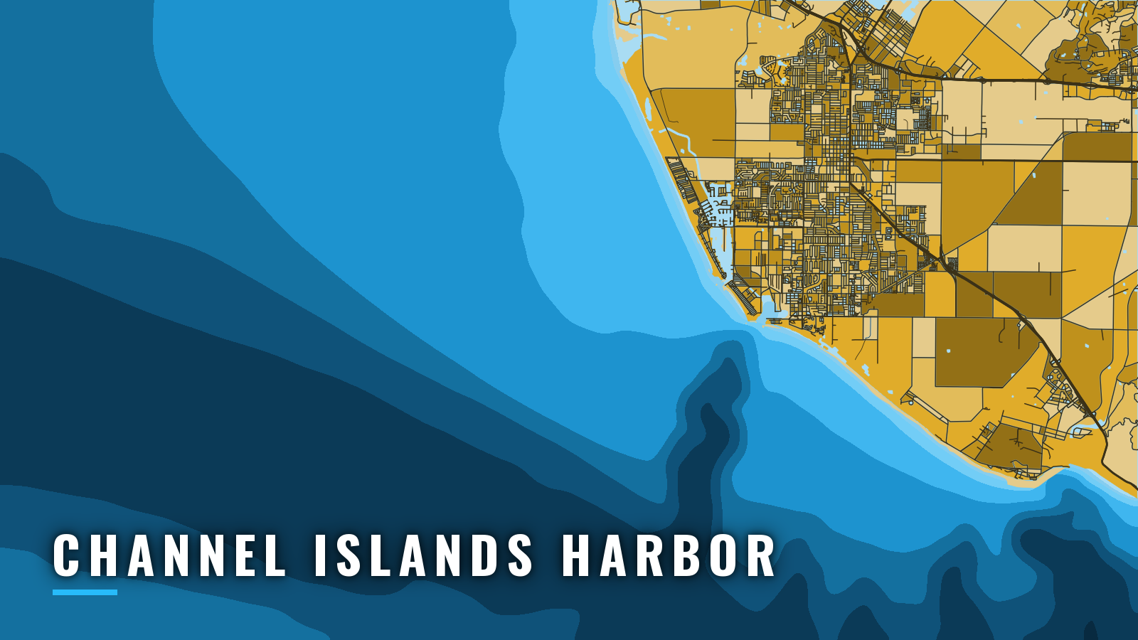 Stylized map of Channel Islands Harbor, California, labelled with the port name (not for navigation)