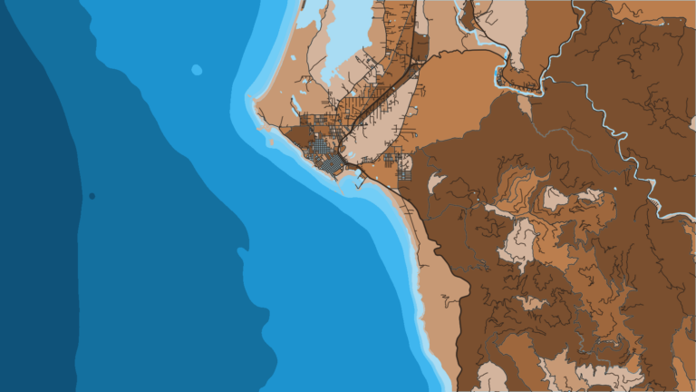 Illustration of Crescent City, the first harbor below the Oregon line, with rockfish and lingcod near the Point St. George yelloweye conservation area.