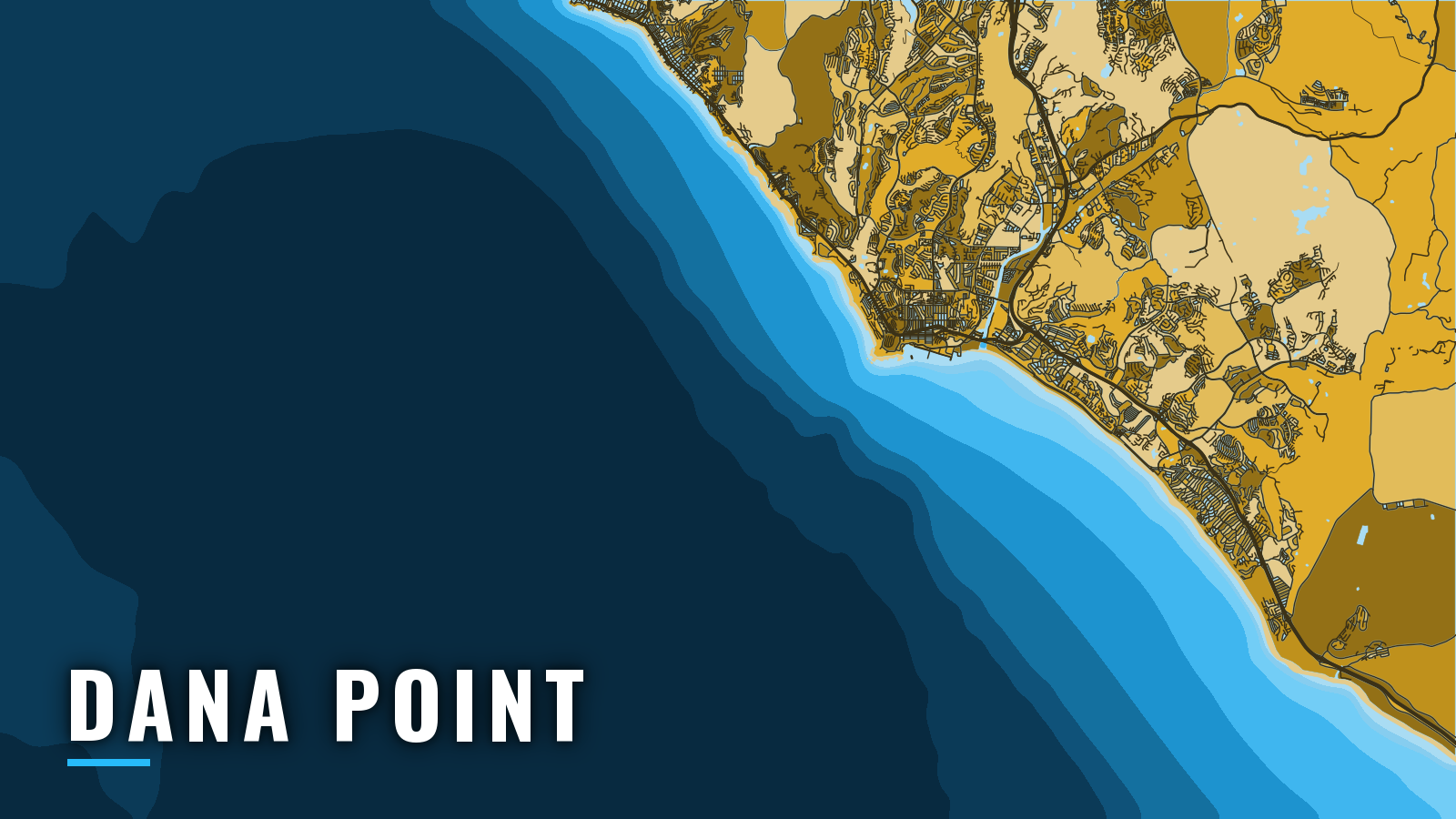 Stylized map of Dana Point, California, labelled with the port name (not for navigation)