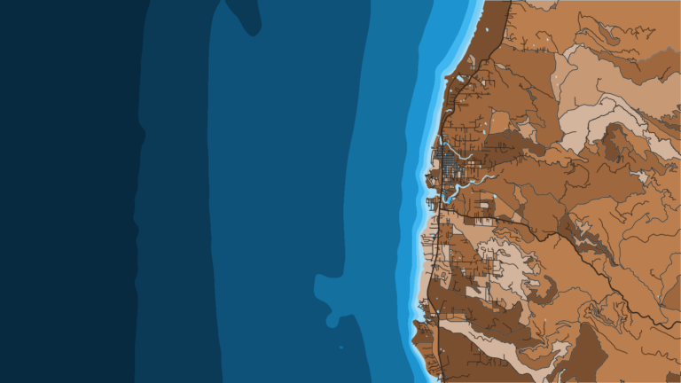 Illustration of Fort Bragg, Noyo Harbor, the main Mendocino Coast port for rockfish and lingcod.
