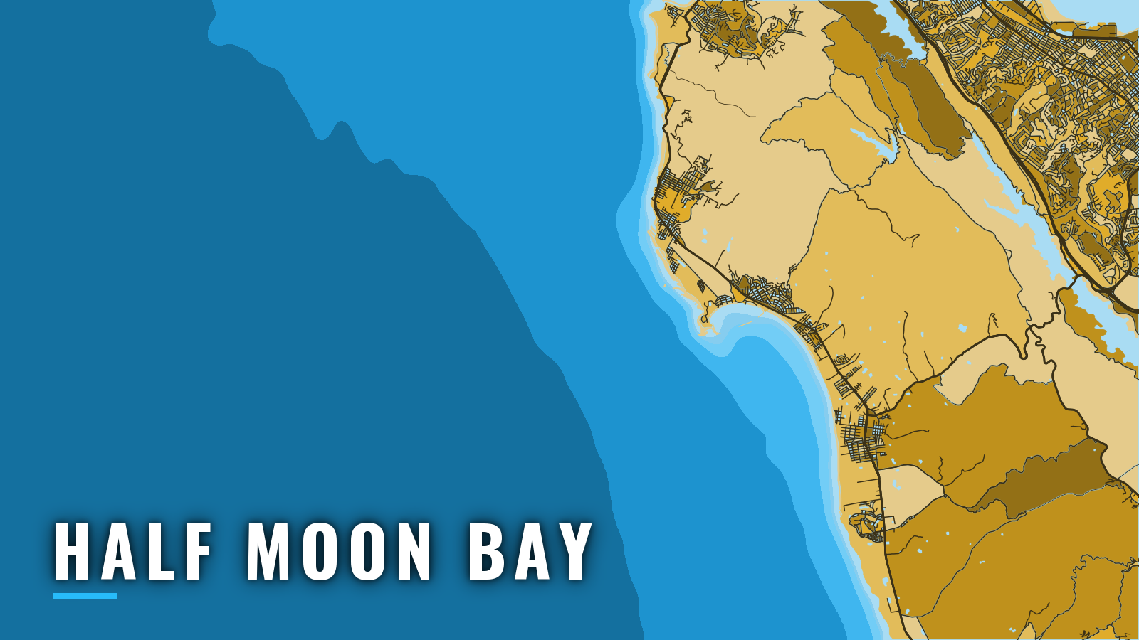 Stylized map of Half Moon Bay, California, labelled with the port name (not for navigation)