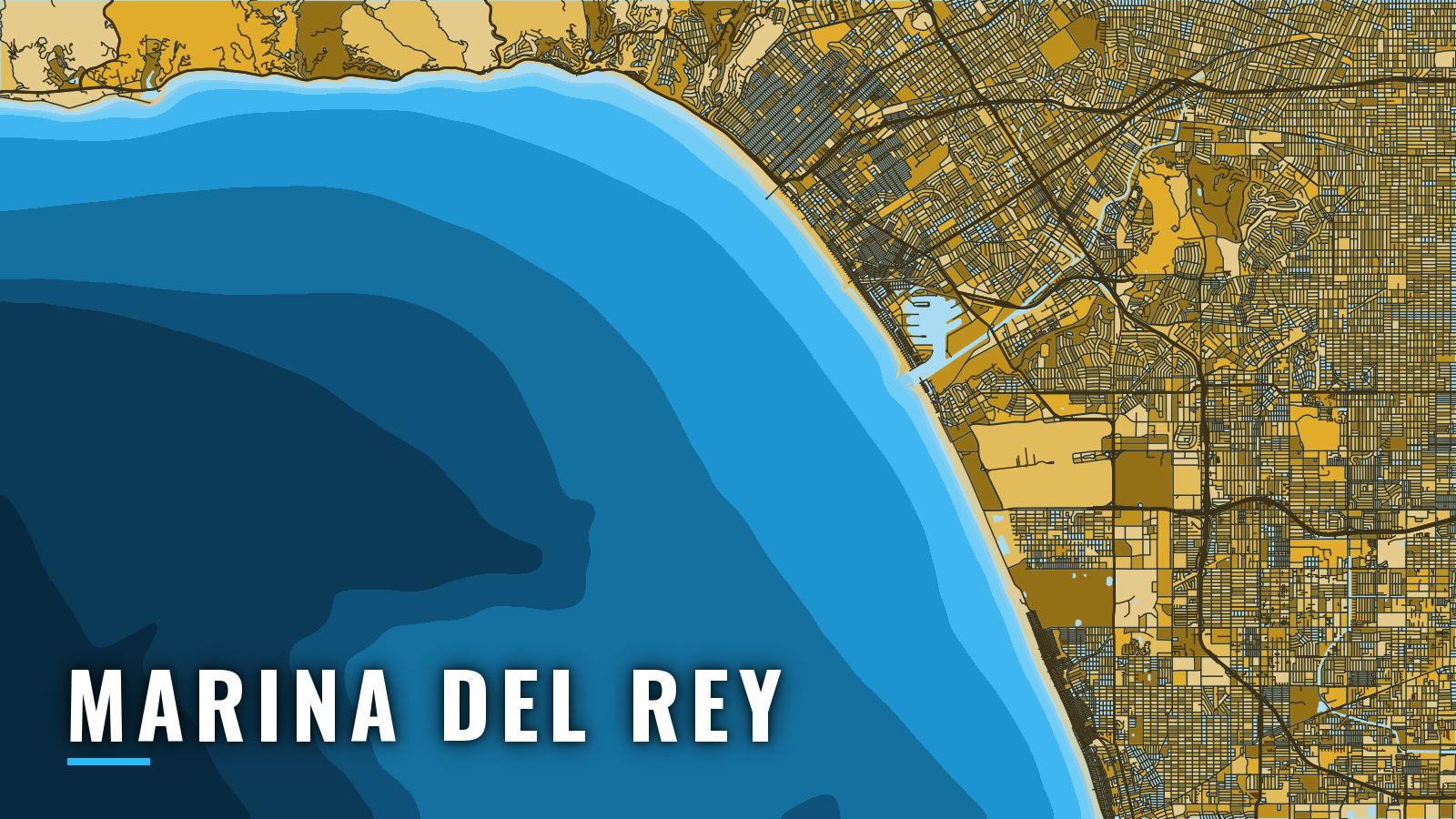 Stylized map of Marina del Rey, California, labelled with the port name (not for navigation)