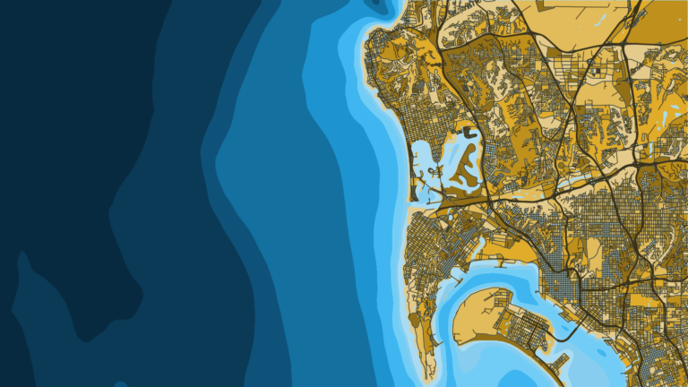 Illustration of Mission Bay, A San Diego launch with quick access to offshore tuna water.