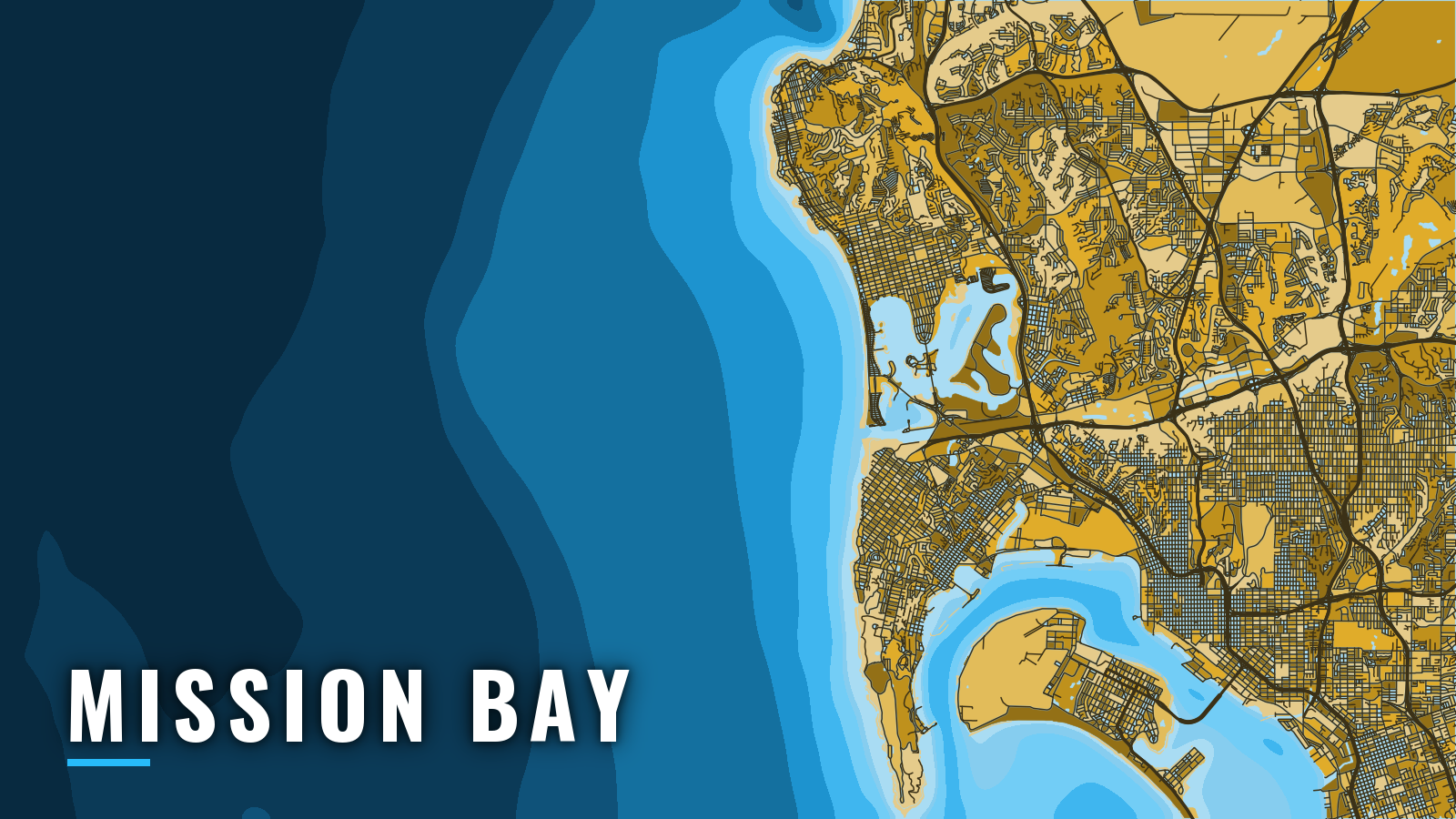 Stylized map of Mission Bay, California, labelled with the port name (not for navigation)