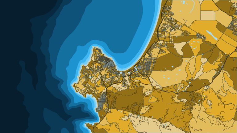 Illustration of Monterey, the south side of the bay, with party boats for rockfish and lingcod.