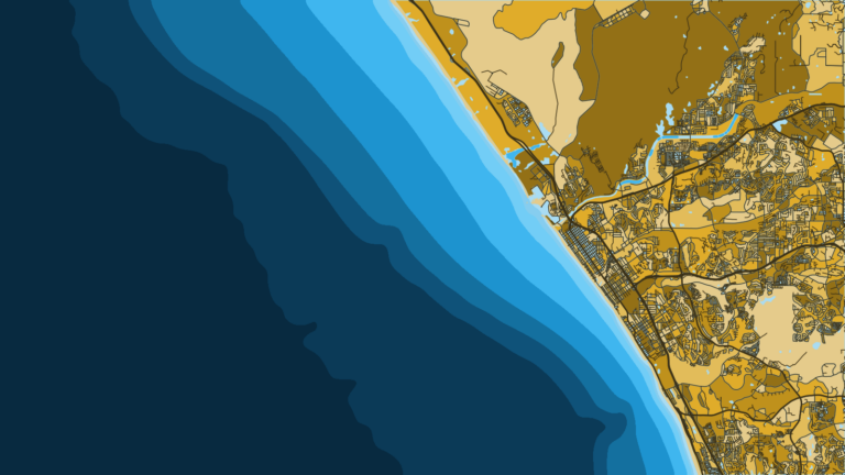 Illustration of Oceanside, the north county harbor for local kelp and offshore pelagic fishing.