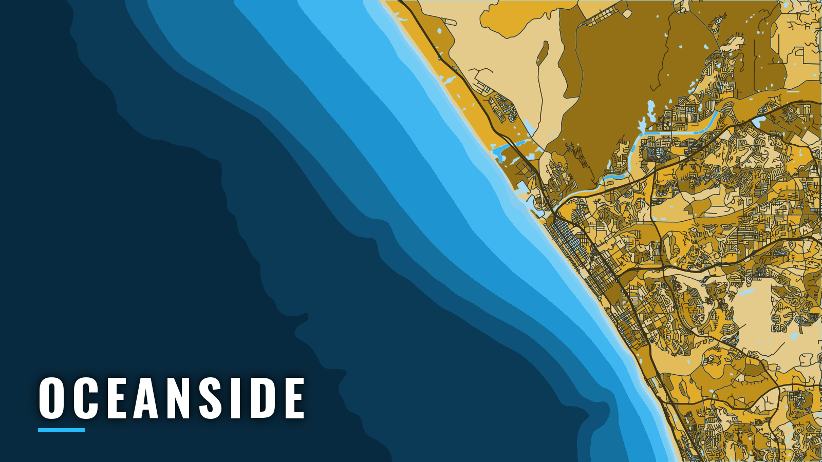 Stylized map of Oceanside, California, labelled with the port name (not for navigation)