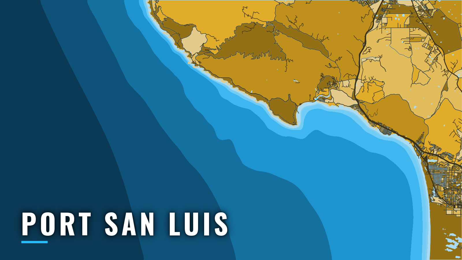 Stylized map of Port San Luis, California, labelled with the port name (not for navigation)