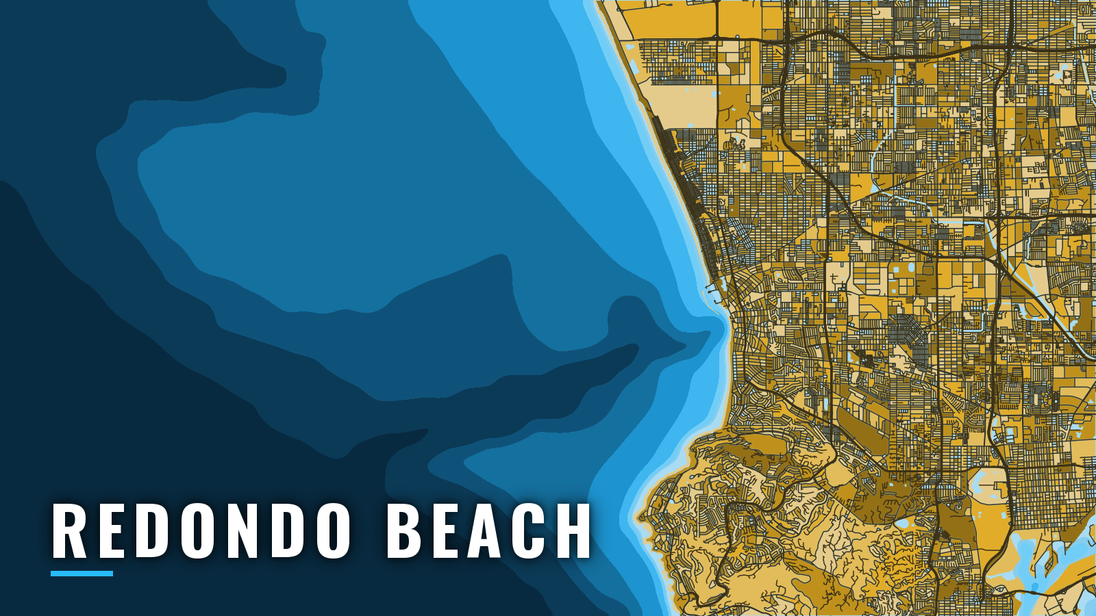 Stylized map of Redondo Beach, California, labelled with the port name (not for navigation)