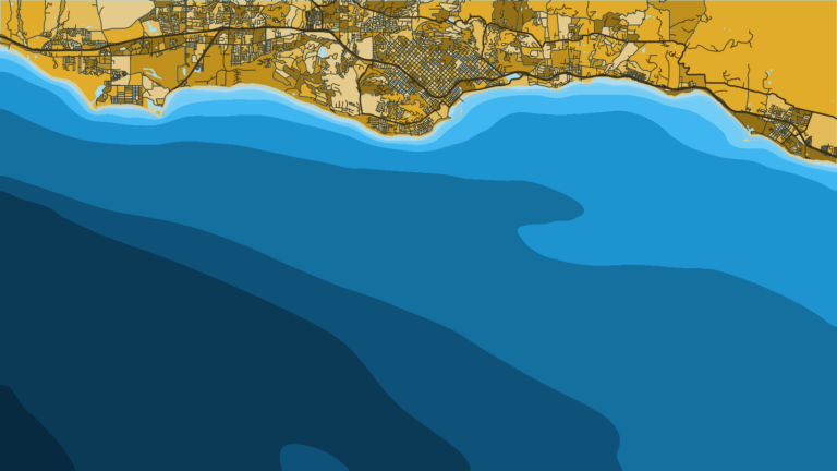 Illustration of Santa Barbara, the first harbor inside the Bight, facing the northern Channel Islands.