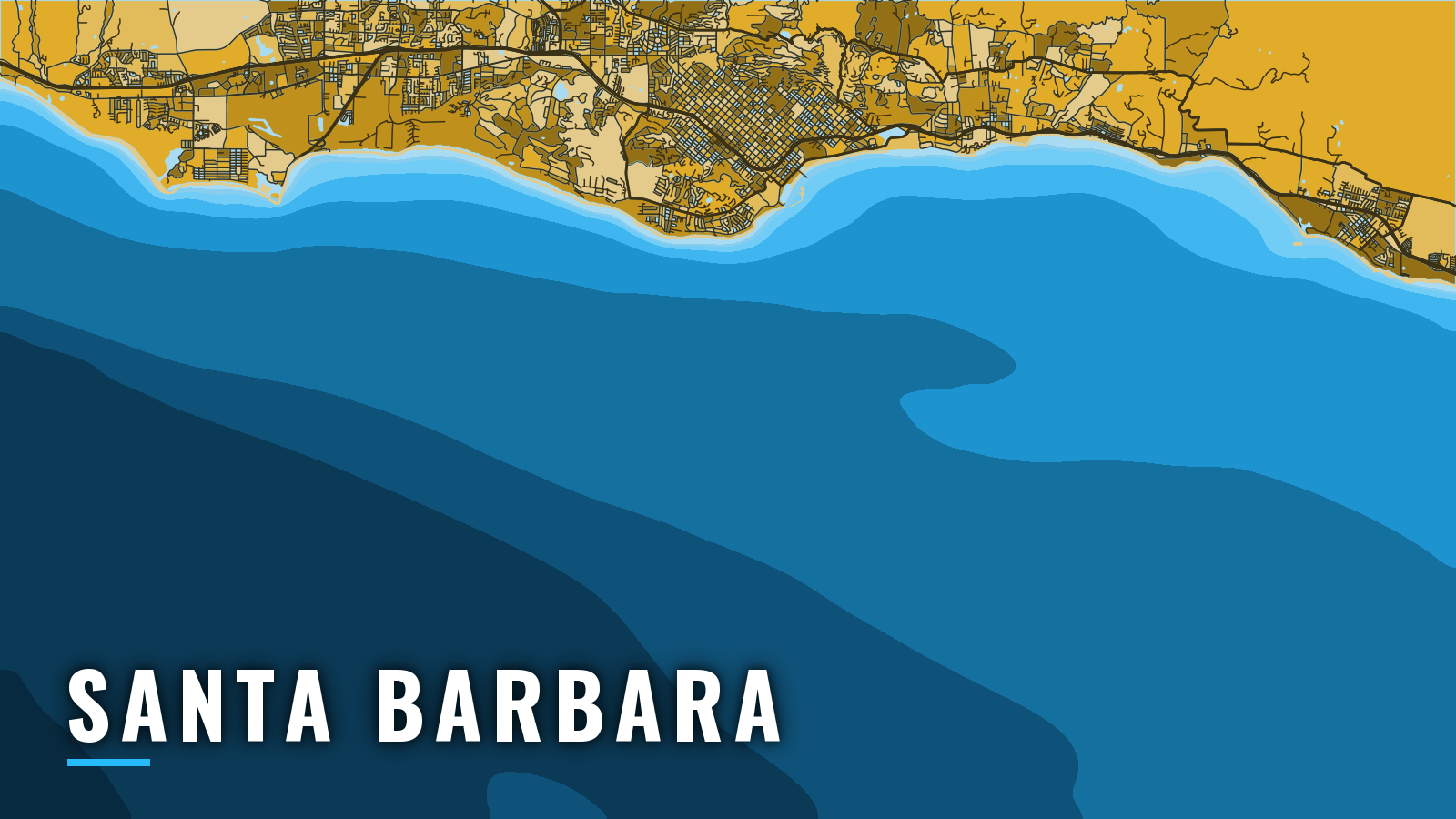 Stylized map of Santa Barbara, California, labelled with the port name (not for navigation)