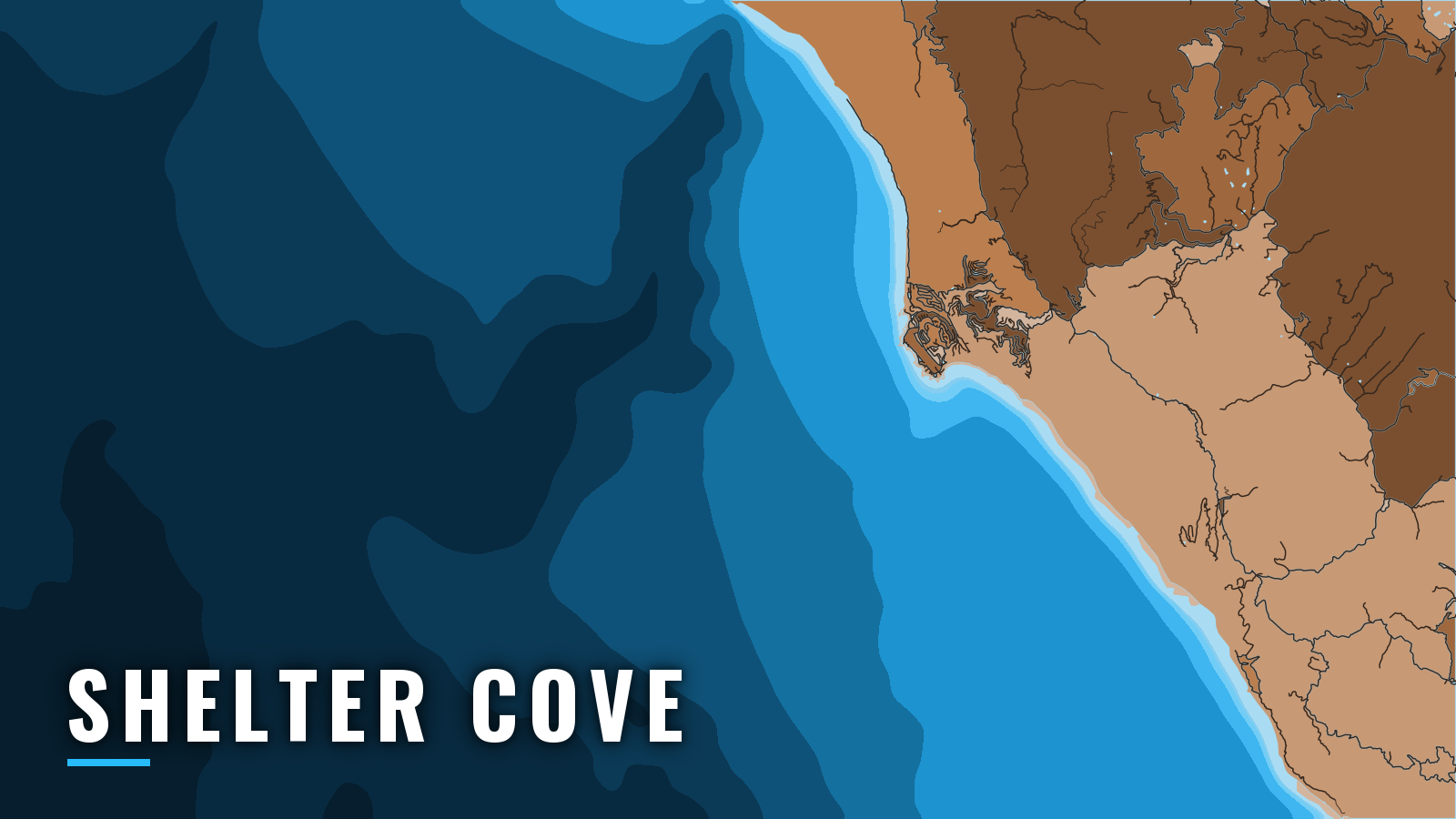 Stylized map of Shelter Cove, California, labelled with the port name (not for navigation)
