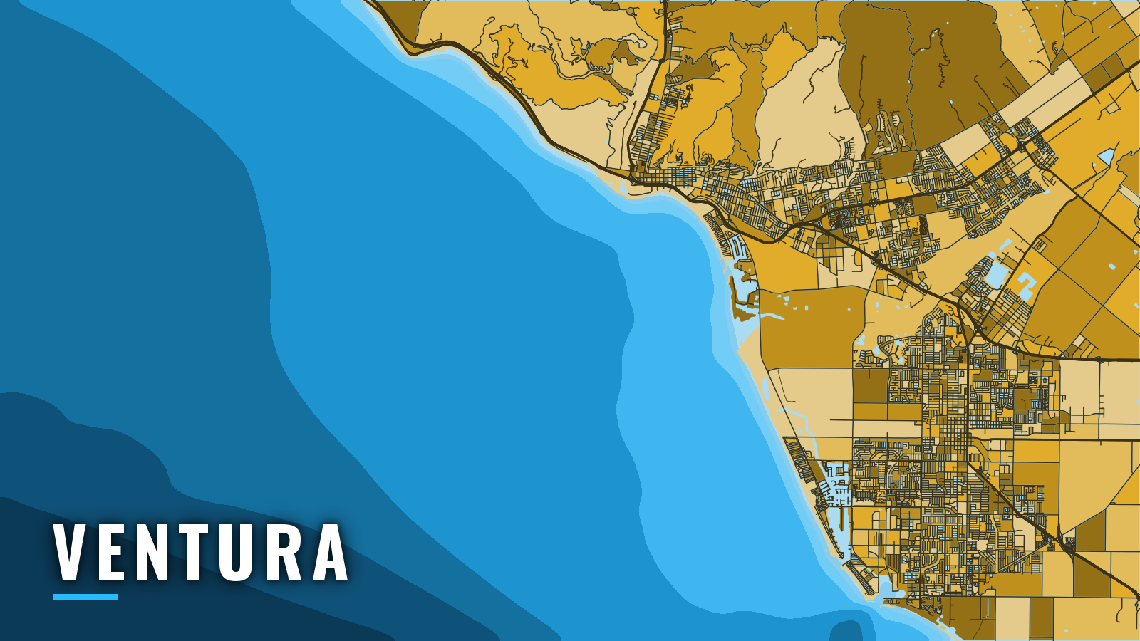 Stylized map of Ventura, California, labelled with the port name (not for navigation)