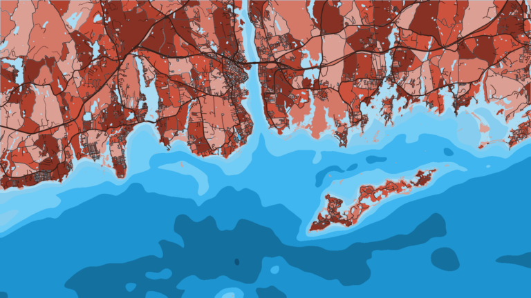 Illustration of New London and Waterford, The Thames River mouth, the shortest run to the Race, and the party-boat fleet along the Niantic and Waterford shore.
