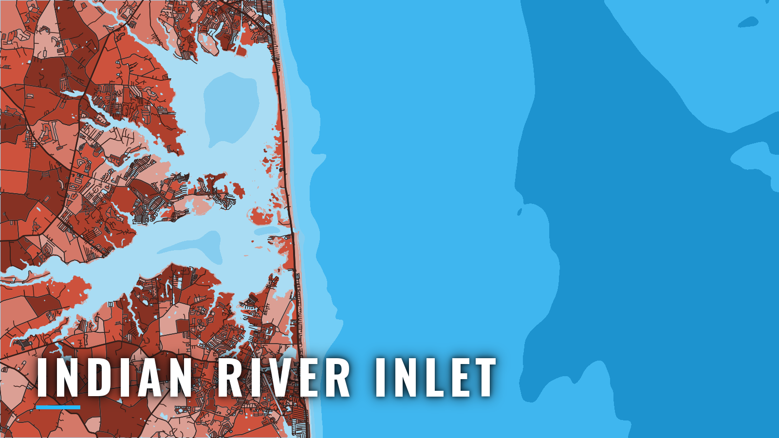 Stylized map of Indian River Inlet, Delaware, labelled with the port name (not for navigation)