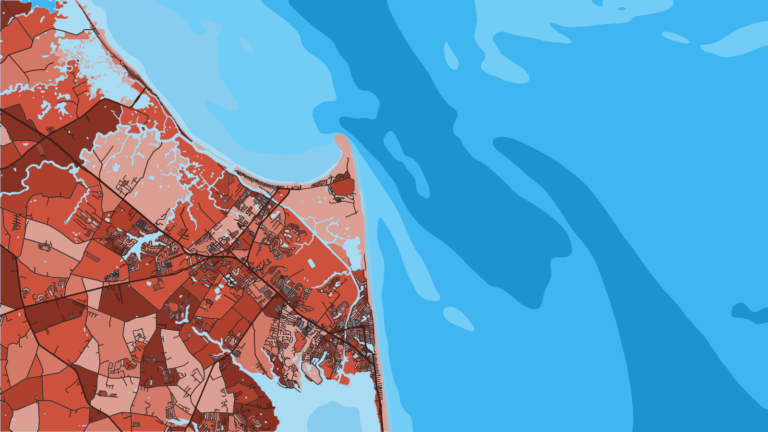 Illustration of Lewes, the lower-bay port behind Roosevelt Inlet, with access to Cape Henlopen and the ocean.