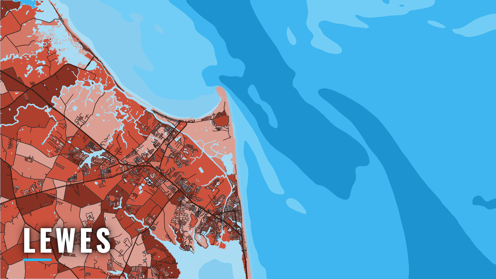 Stylized map of Lewes, Delaware, labelled with the port name (not for navigation)