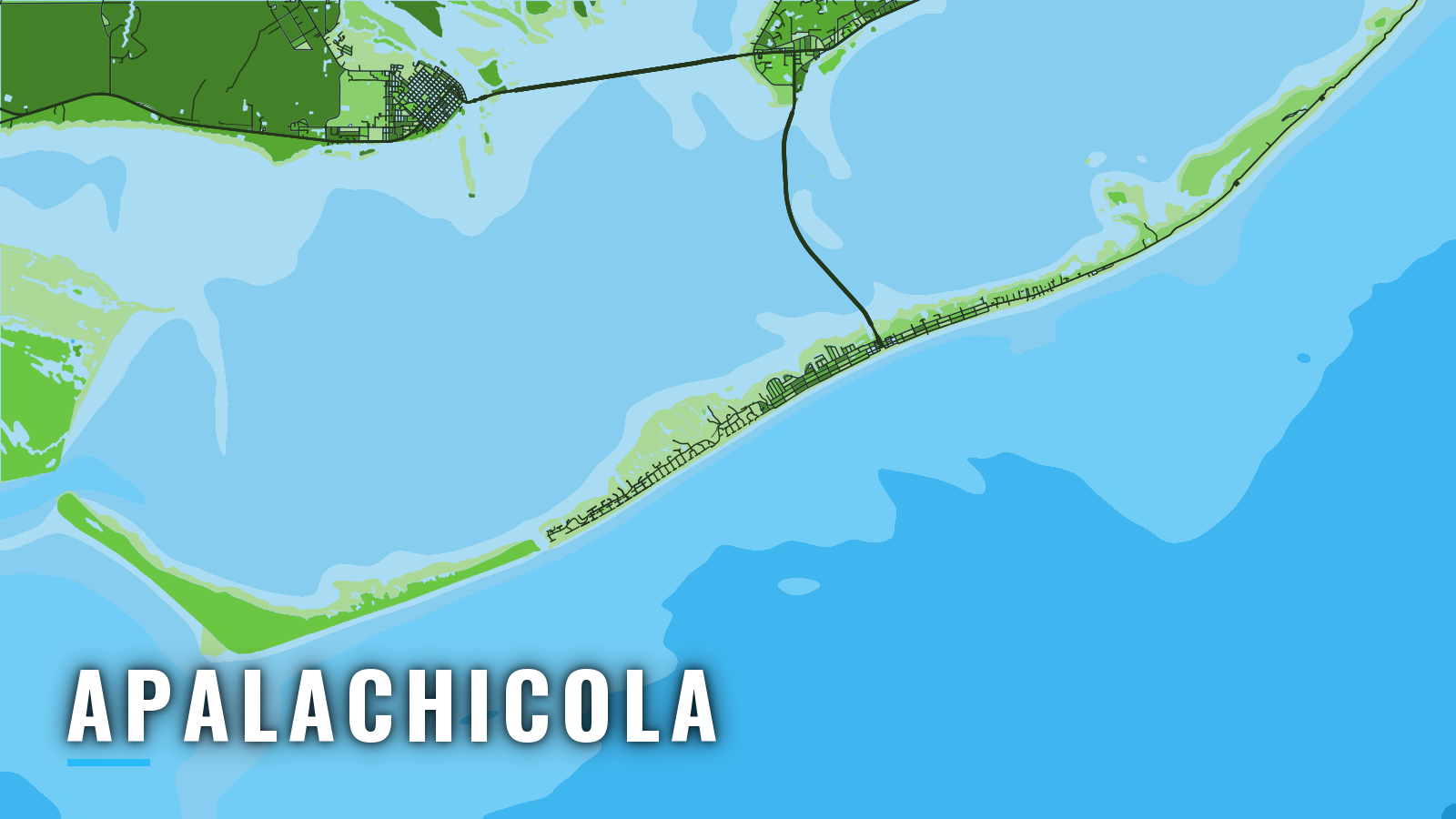 Stylized map of Apalachicola, Florida, labelled with the port name (not for navigation)