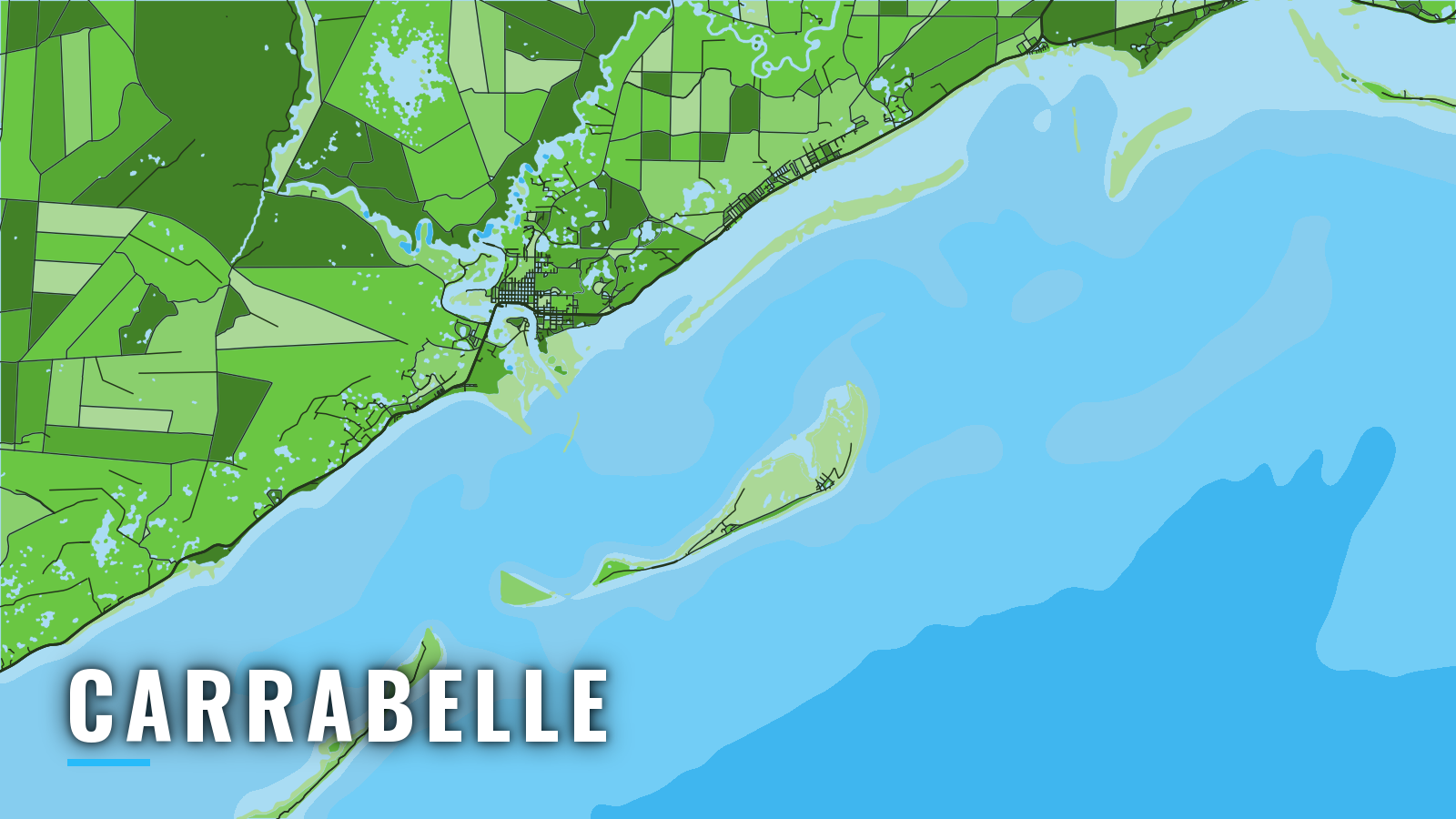 Stylized map of Carrabelle, Florida, labelled with the port name (not for navigation)