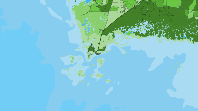 Illustration of Cedar Key, remote access to a long, shallow run.