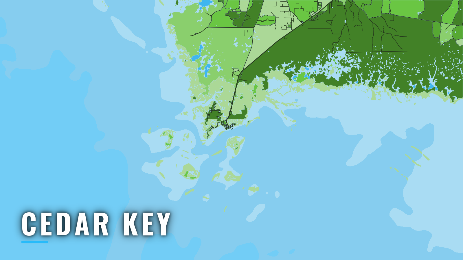 Stylized map of Cedar Key, Florida, labelled with the port name (not for navigation)