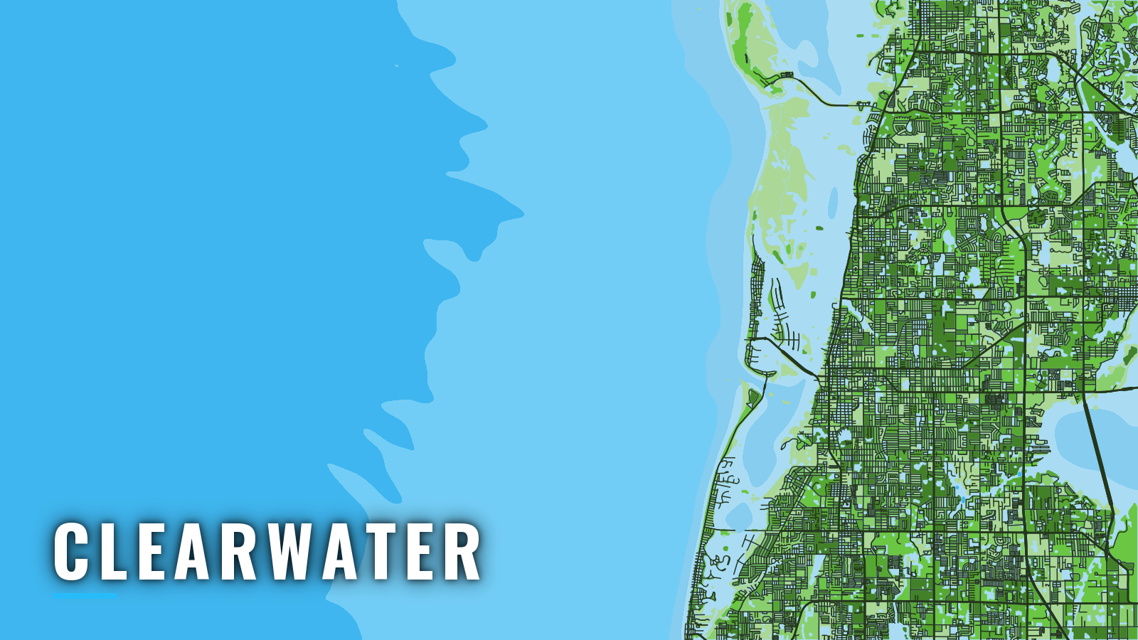Stylized map of Clearwater, Florida, labelled with the port name (not for navigation)