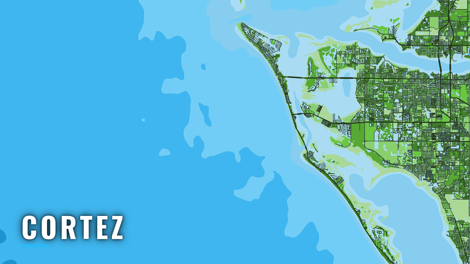 Stylized map of Cortez, Florida, labelled with the port name (not for navigation)