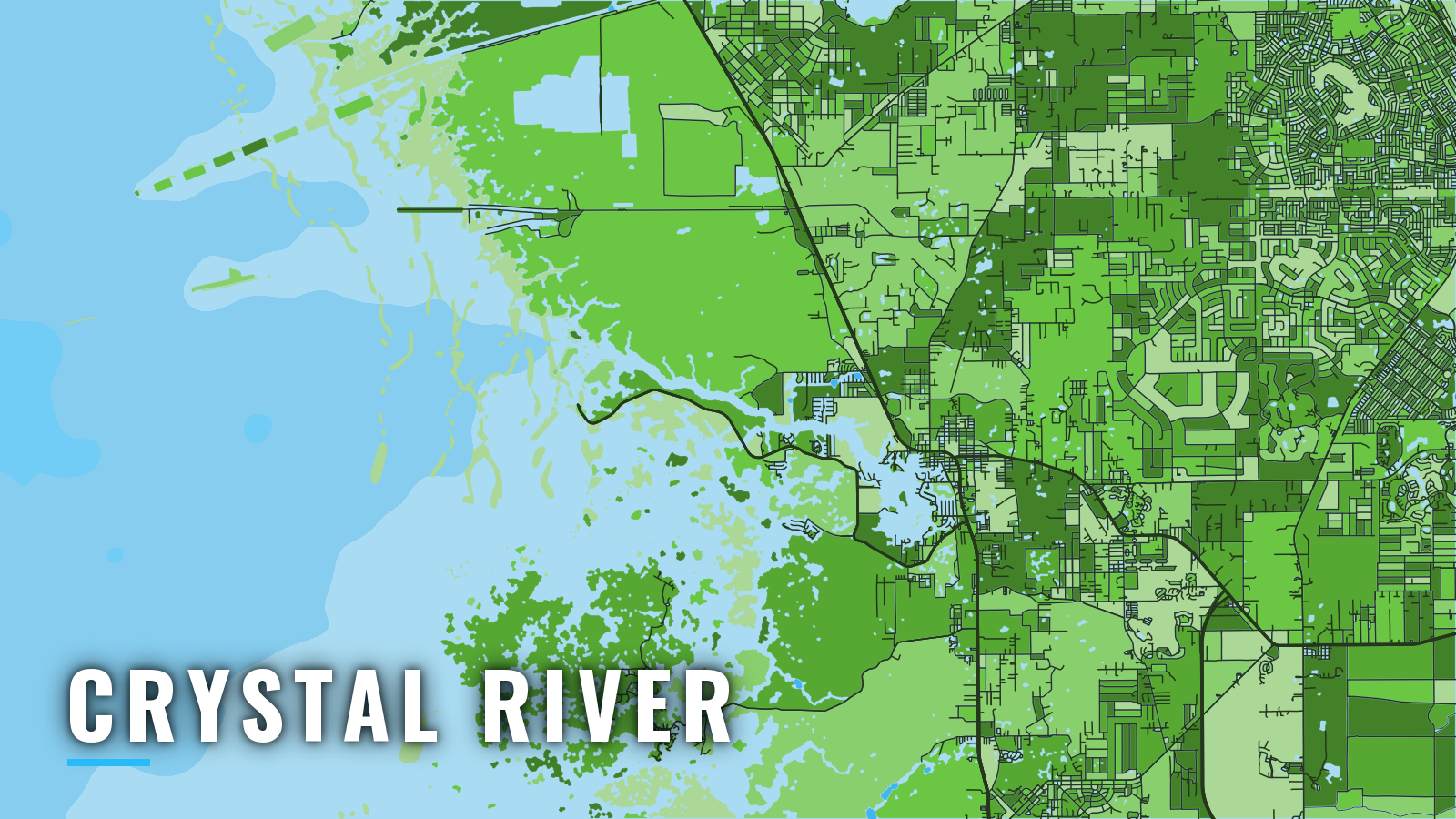 Stylized map of Crystal River, Florida, labelled with the port name (not for navigation)