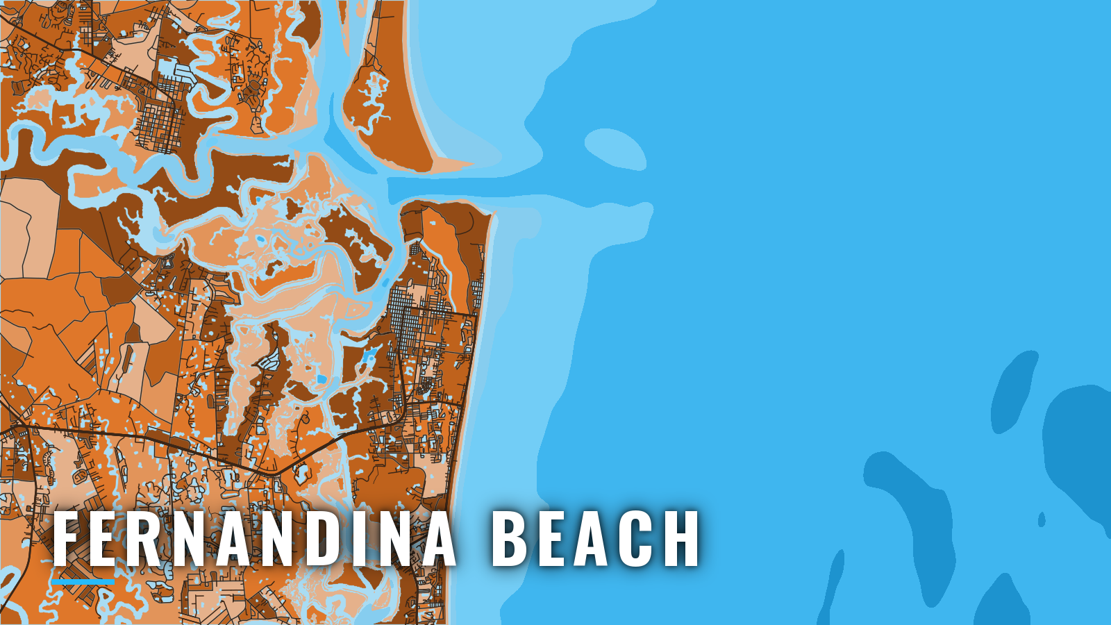 Stylized map of Fernandina Beach, Florida, labelled with the port name (not for navigation)