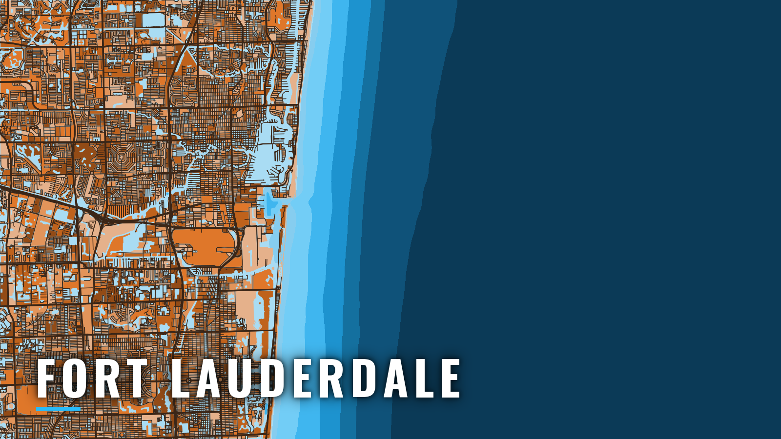 Stylized map of Fort Lauderdale, Florida, labelled with the port name (not for navigation)