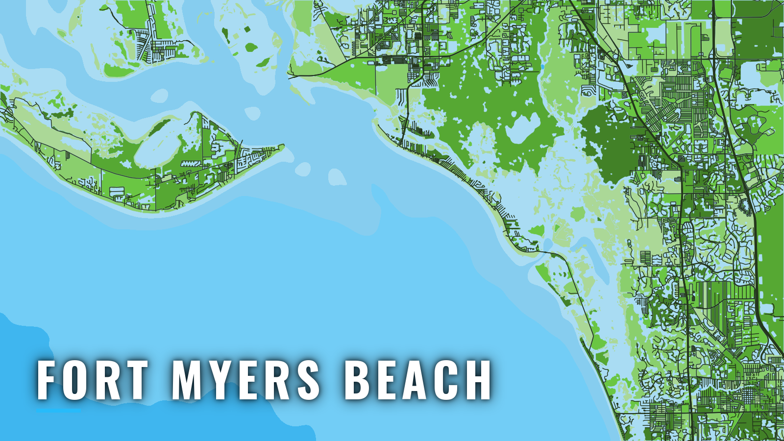Stylized map of Fort Myers Beach, Florida, labelled with the port name (not for navigation)