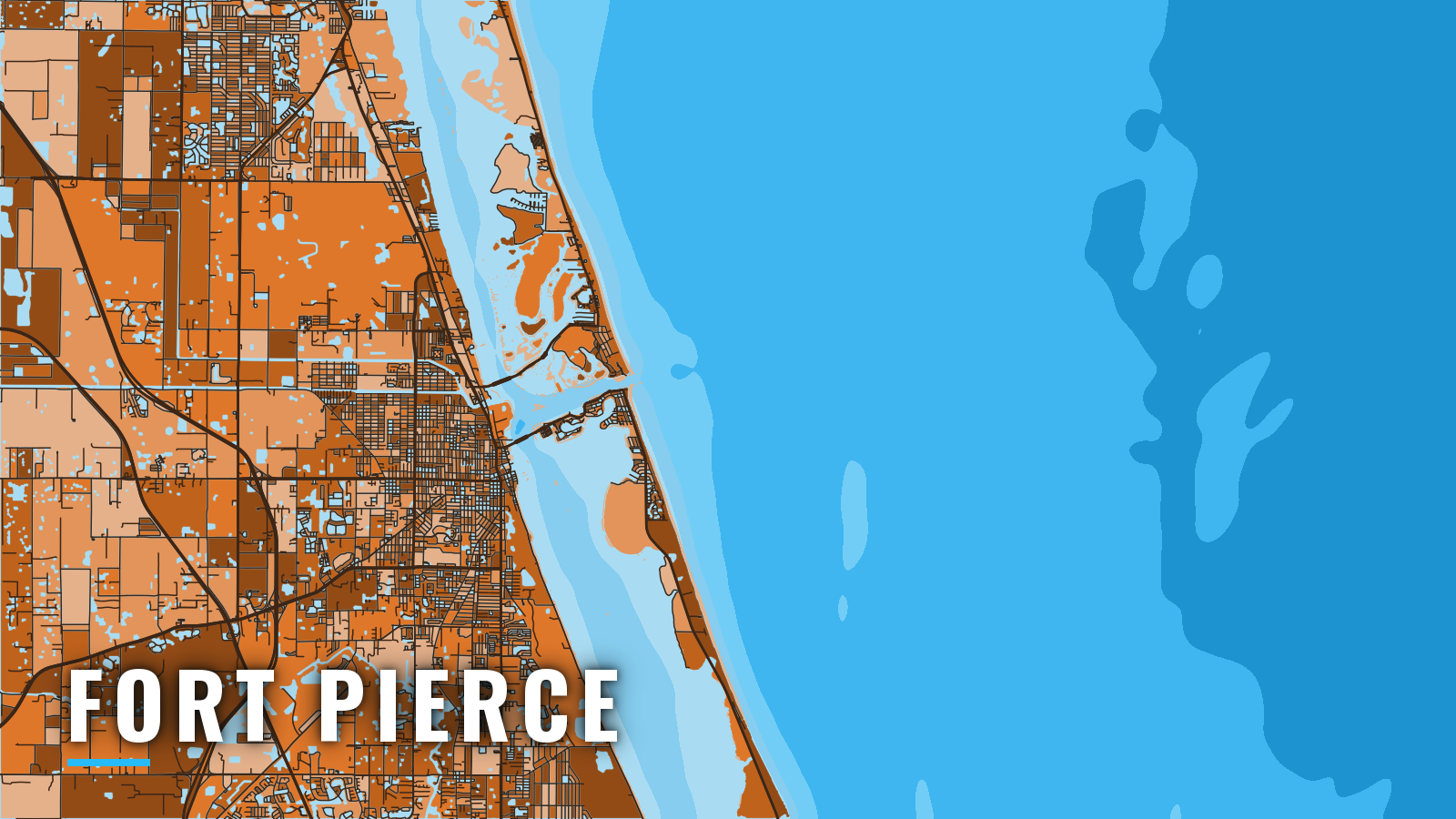 Stylized map of Fort Pierce, Florida, labelled with the port name (not for navigation)