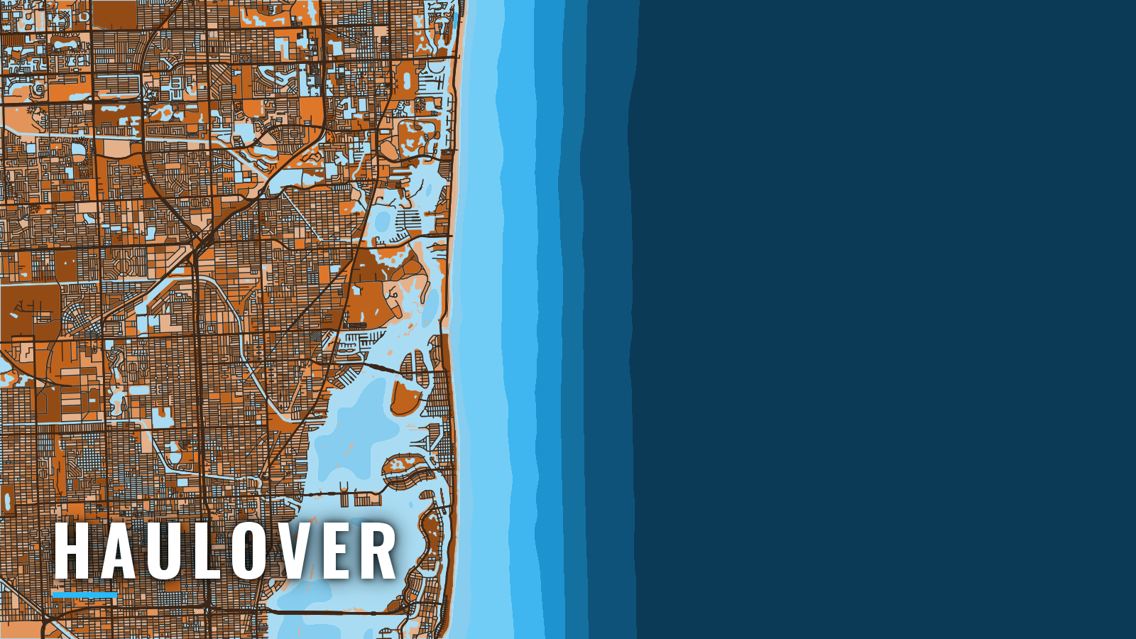 Stylized map of Haulover, Florida, labelled with the port name (not for navigation)