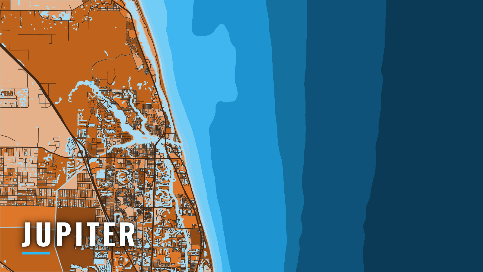 Stylized map of Jupiter, Florida, labelled with the port name (not for navigation)