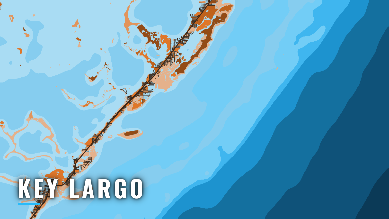 Stylized map of Key Largo, Florida, labelled with the port name (not for navigation)