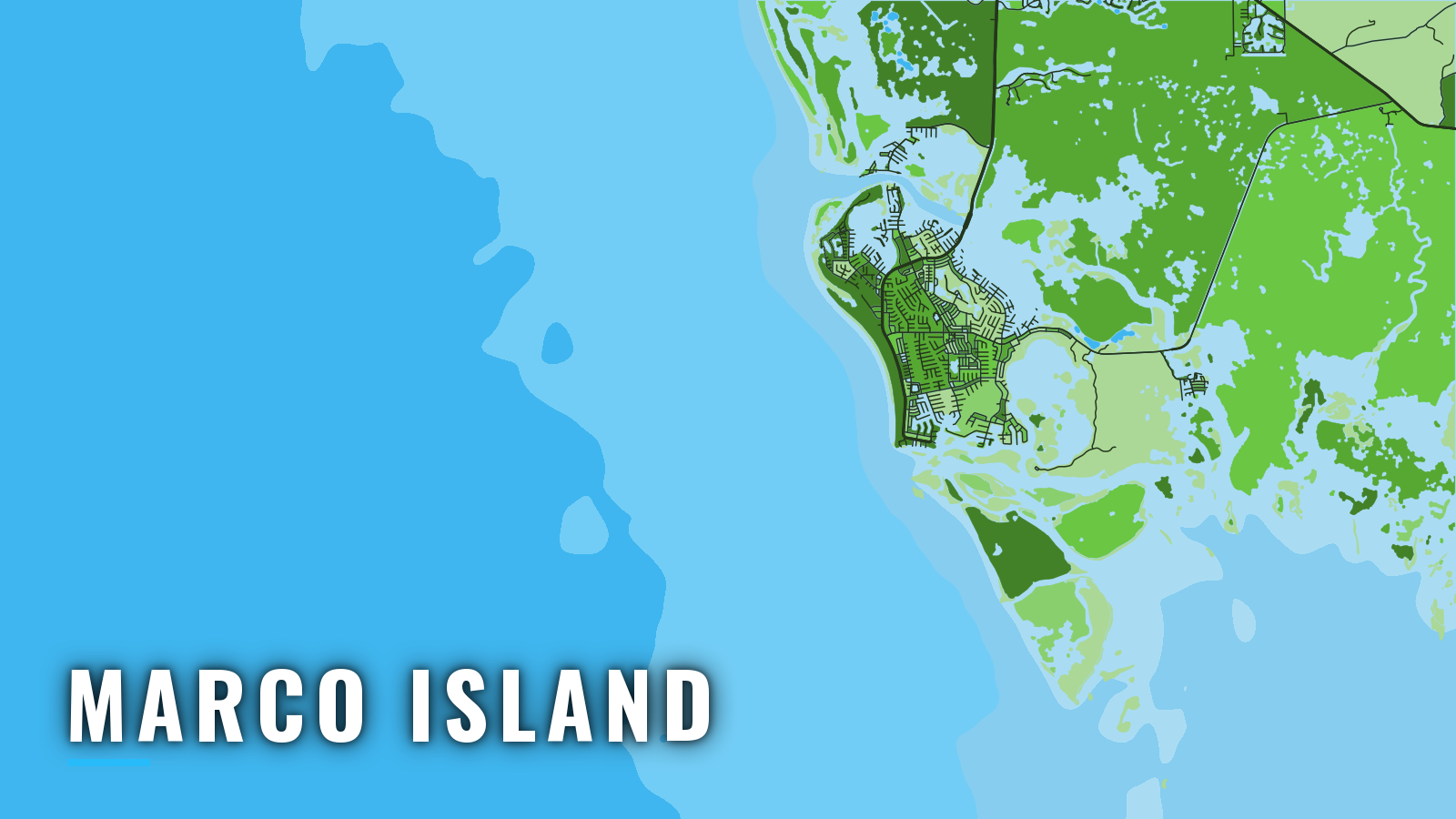Stylized map of Marco Island, Florida, labelled with the port name (not for navigation)