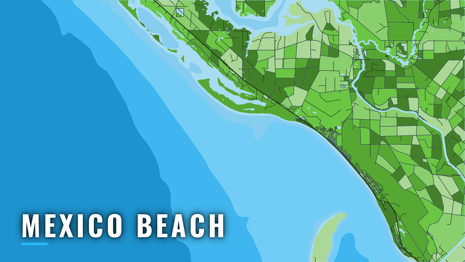 Stylized map of Mexico Beach, Florida, labelled with the port name (not for navigation)