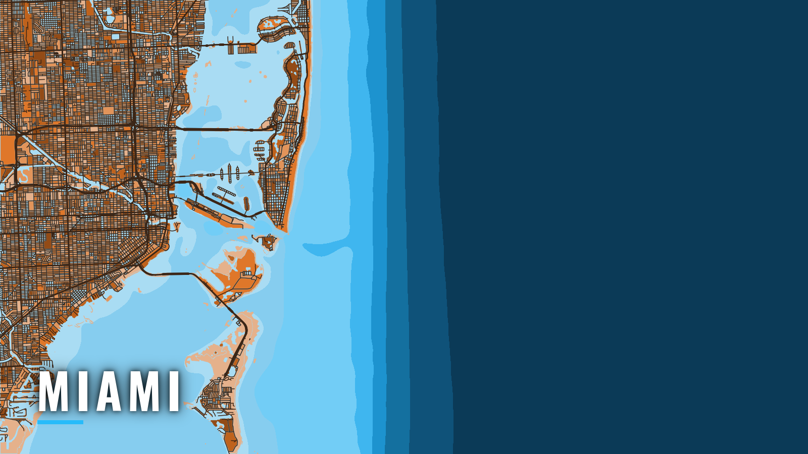 Stylized map of Miami, Florida, labelled with the port name (not for navigation)